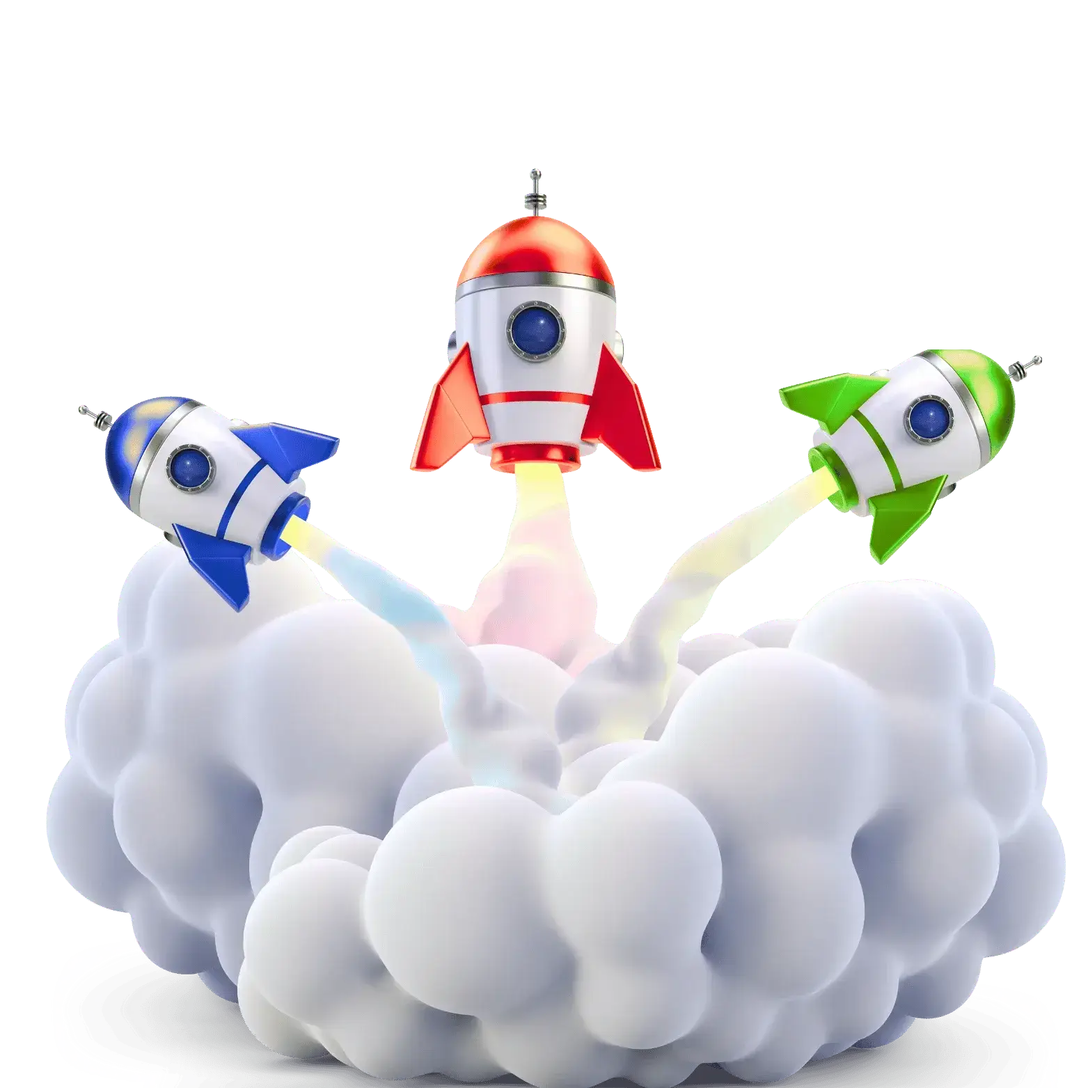 Illustration of three rockets launching upwards from a cloud of smoke, symbolizing the rapid success and business growth delivered